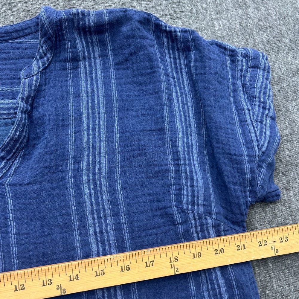 LL Bean Cloud Gauze Split Neck Top Shirt Lightweight Cotton Womens M Blue Stripe - Picture 4 of 7